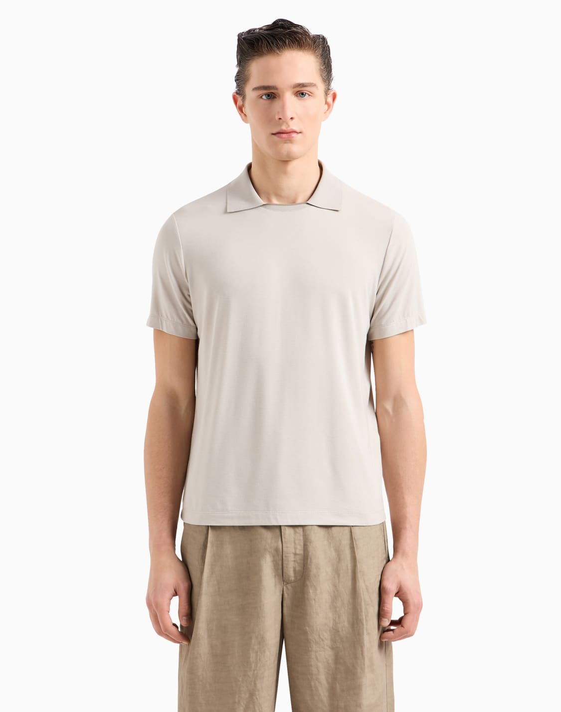 polo-de-manga-corta-en-punto-de-viscosa-asv-beige--giorgio-armani
