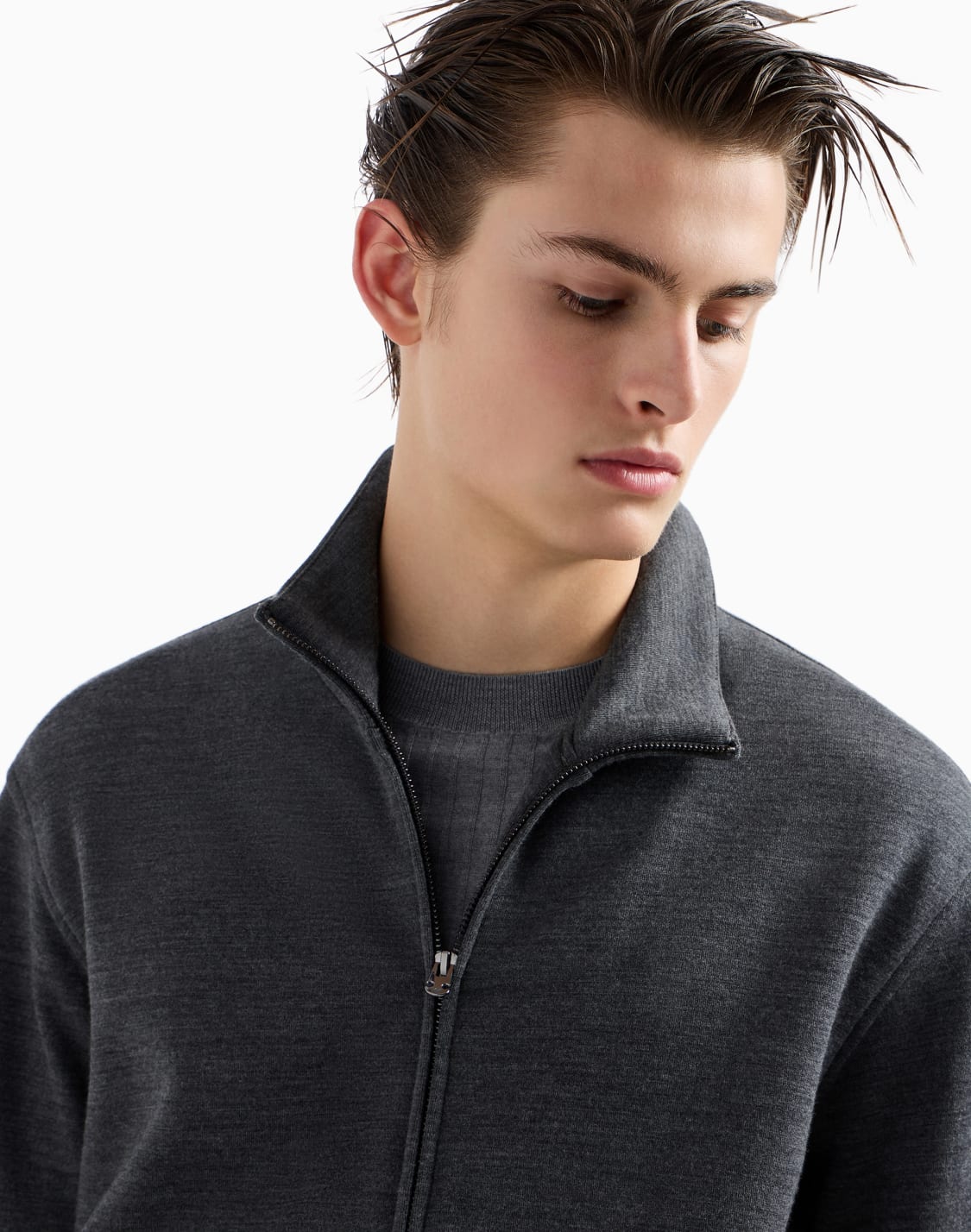 Emporio Armani Boys Half Zip Pocket Sweatshirt in Beige