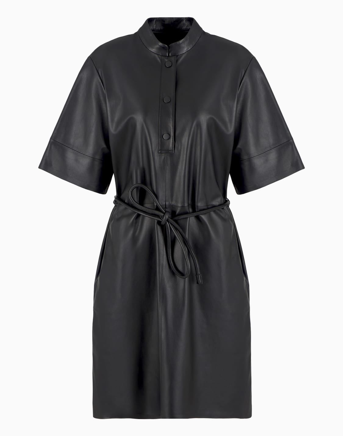 vestido-de-manga-corta-en-napa-de-cordero-semianilina-con-cinturn-negro--emporio-armani