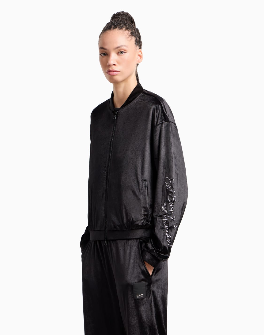 athletic-velour-hooded-sweatshirt-in-stretch-technical-fabric-black--ea7