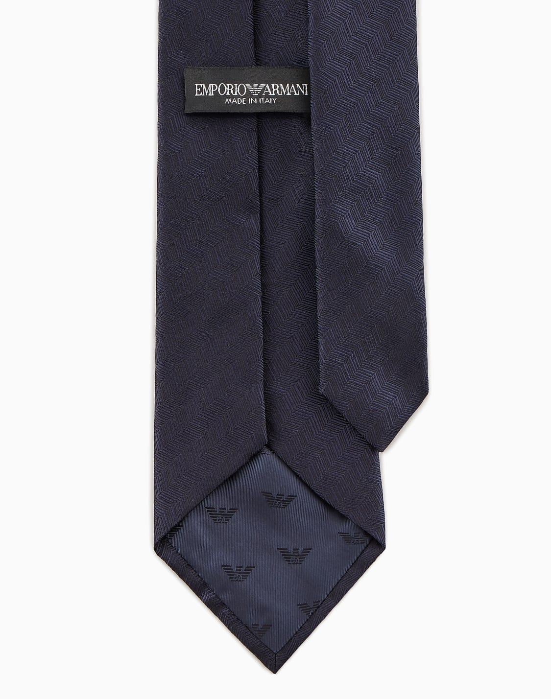 ネクタイ-ピュアシルク製-シェブロンジャカド-ネイビブル--emporio-armani