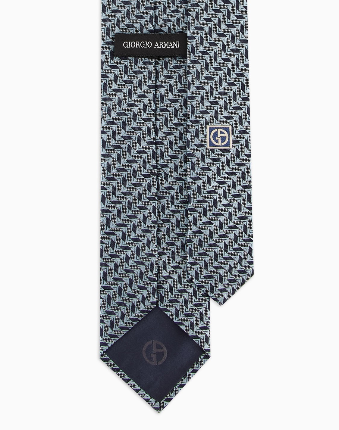 シルクネクタイ-ジャカド幾何学モチフ-ブル--giorgio-armani