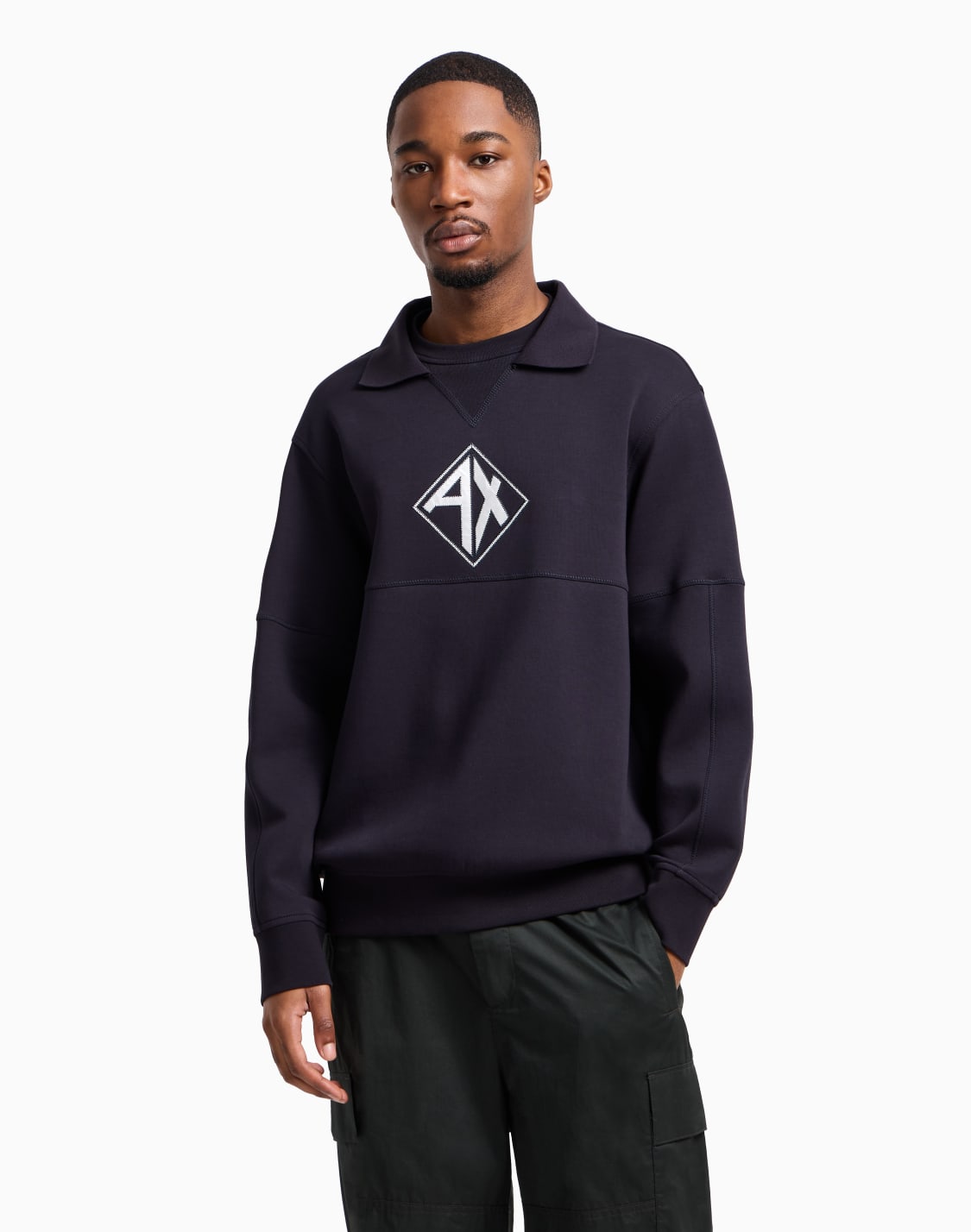 Armani Exchange Men's Athletic Straight Fit Pleated Logo Print Sweatpants Blue Size XX-Large
