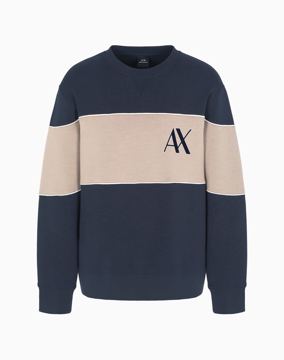 crewneck-sweatshirt-in-stretch-cotton-blend-with-contrasting-band-navy_blue--armani-exchange