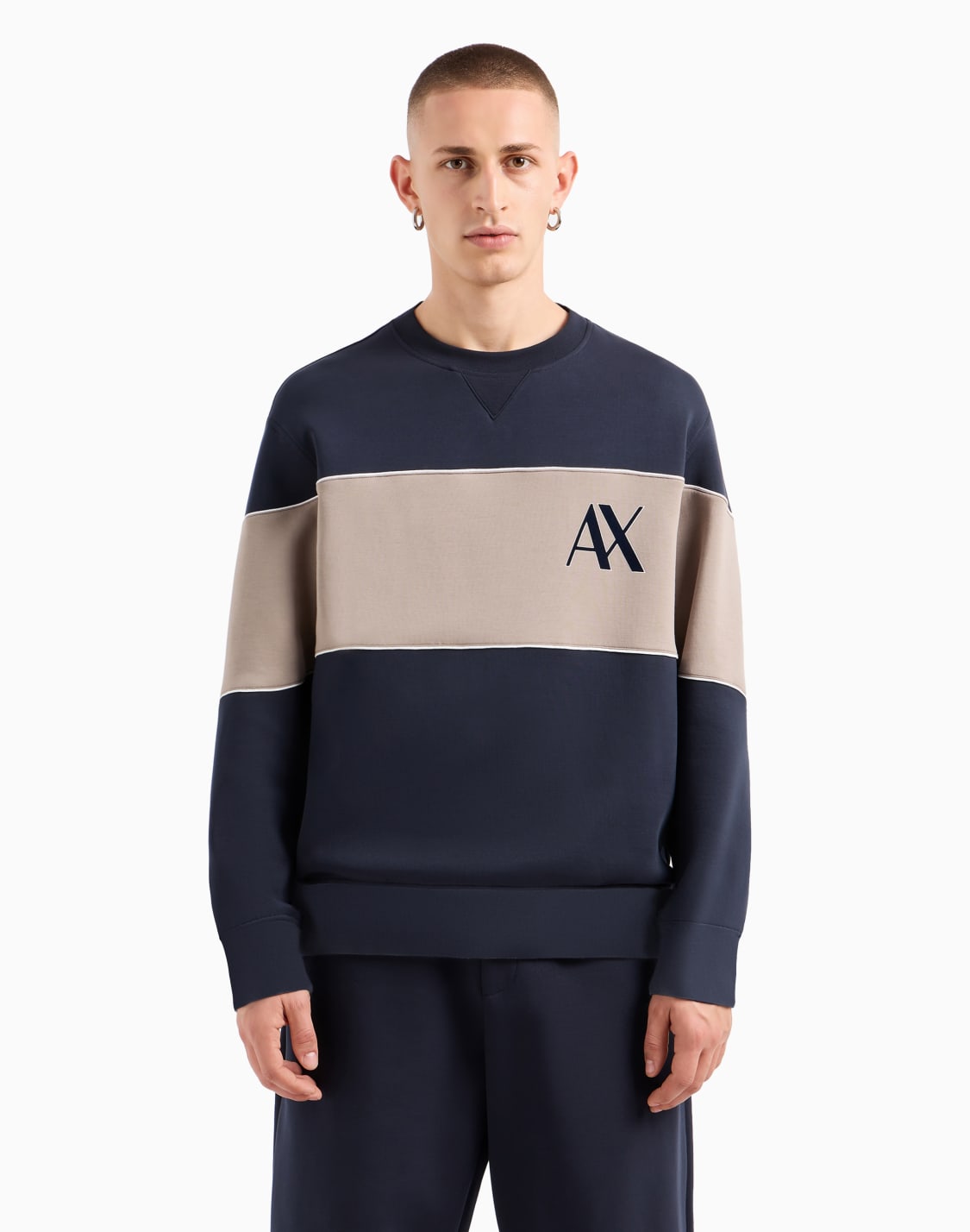 crewneck-sweatshirt-in-stretch-cotton-blend-with-contrasting-band-navy_blue--armani-exchange
