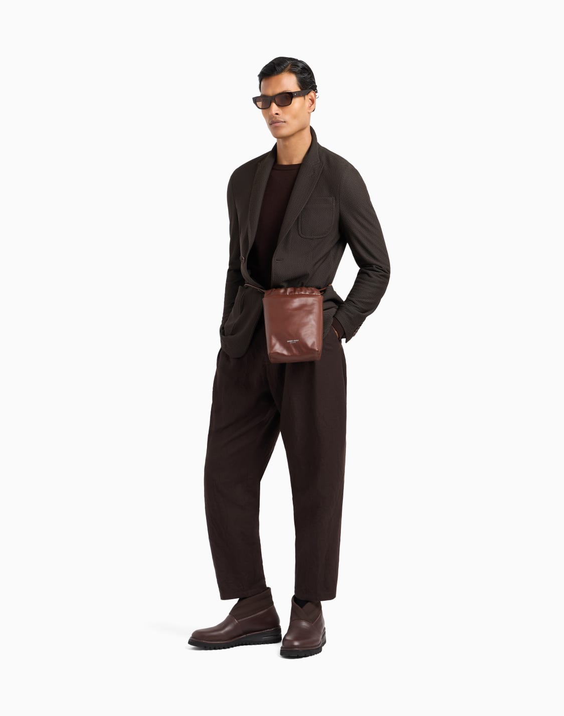 single-breasted-jacket-in-technical-waffle-fabric-brown--giorgio-armani