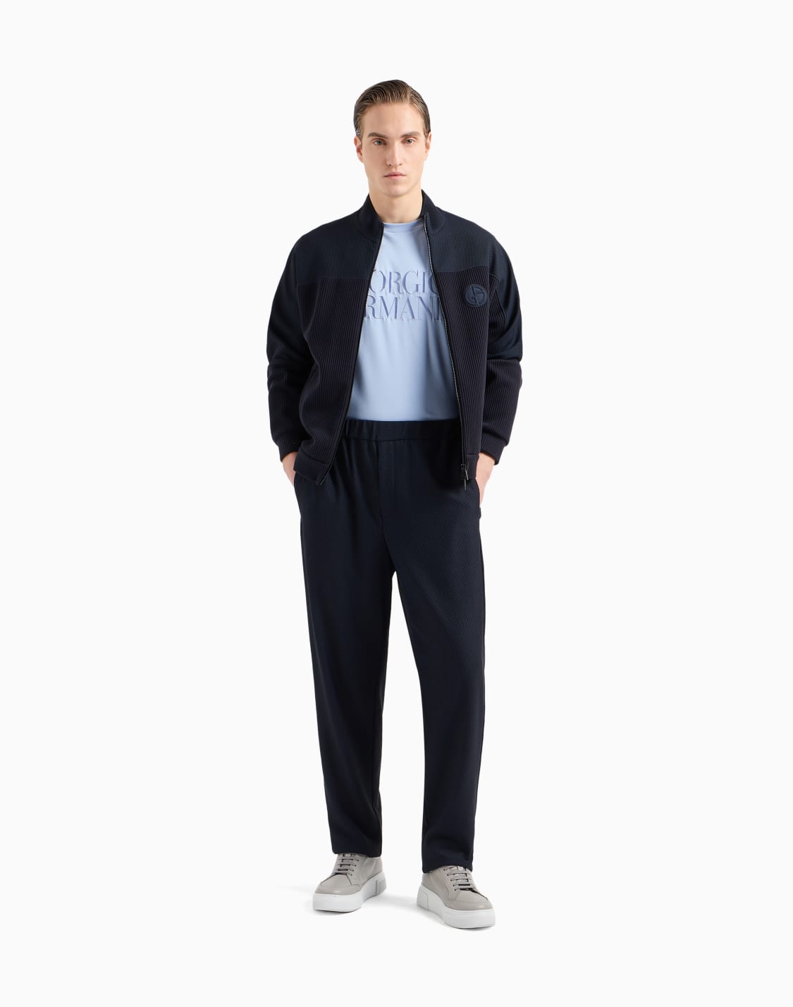 フラットフロントパンツ-テクニカルワッフル製-ネイビブル--giorgio-armani