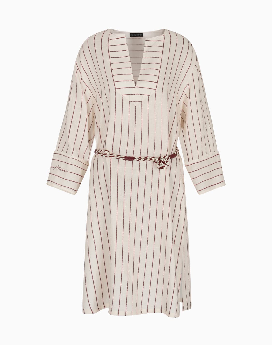 leinenkleid-mit-nadelstreifen-print-und-grtel-aus-der-resort-sonderkollektion-wei--emporio-armani
