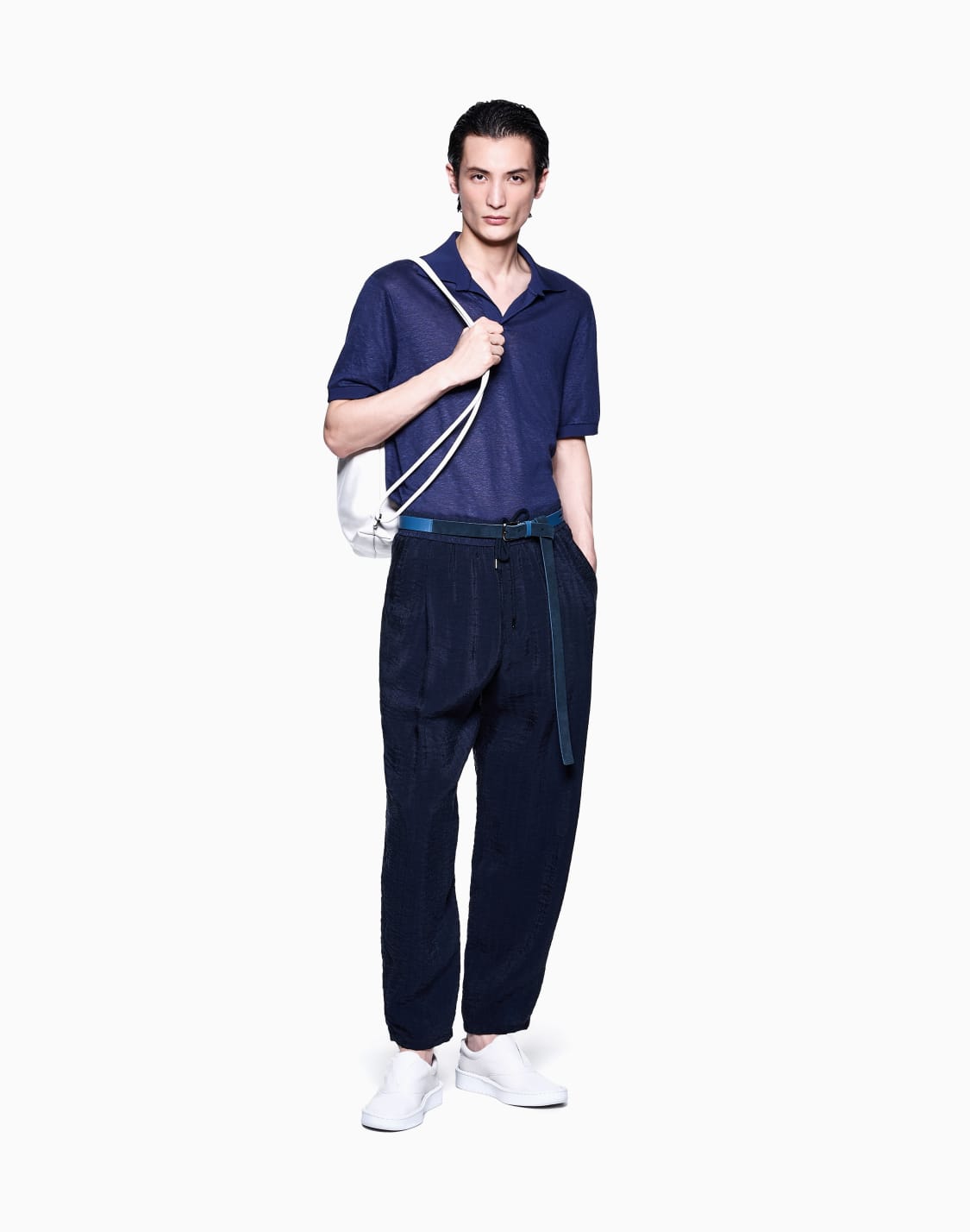 半袖ポロシャツ-リネンジャジ-ブル--giorgio-armani