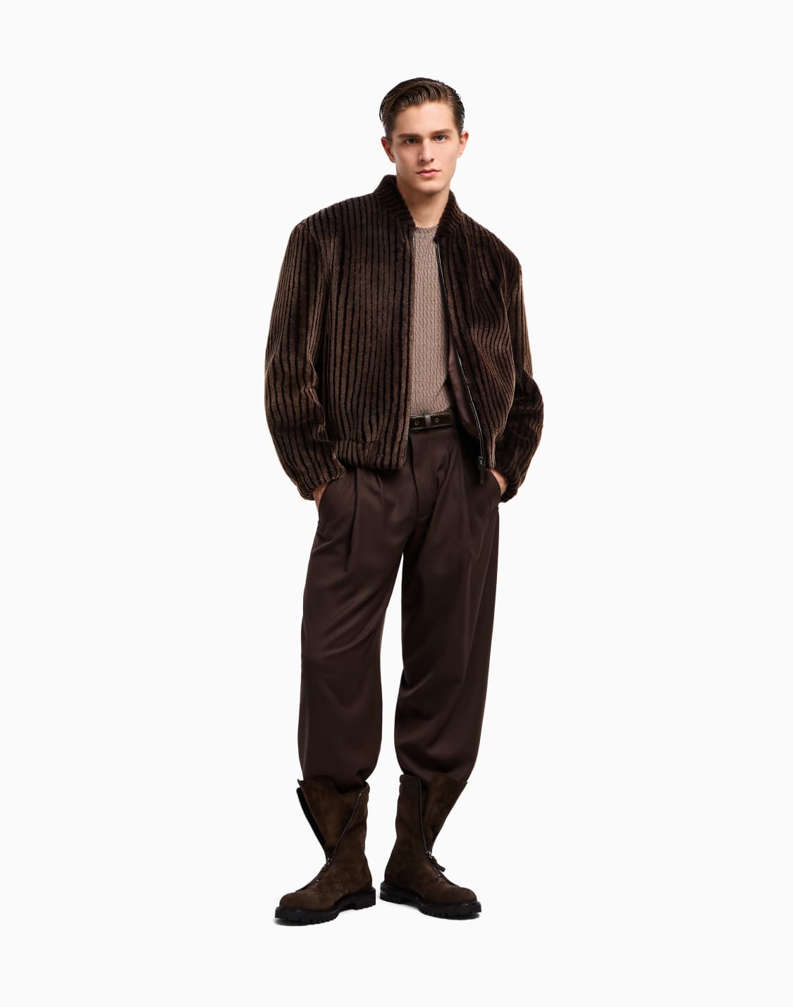 pantaloni-a-una-pince-in-panno-leggero-di-lana-marrone--giorgio-armani