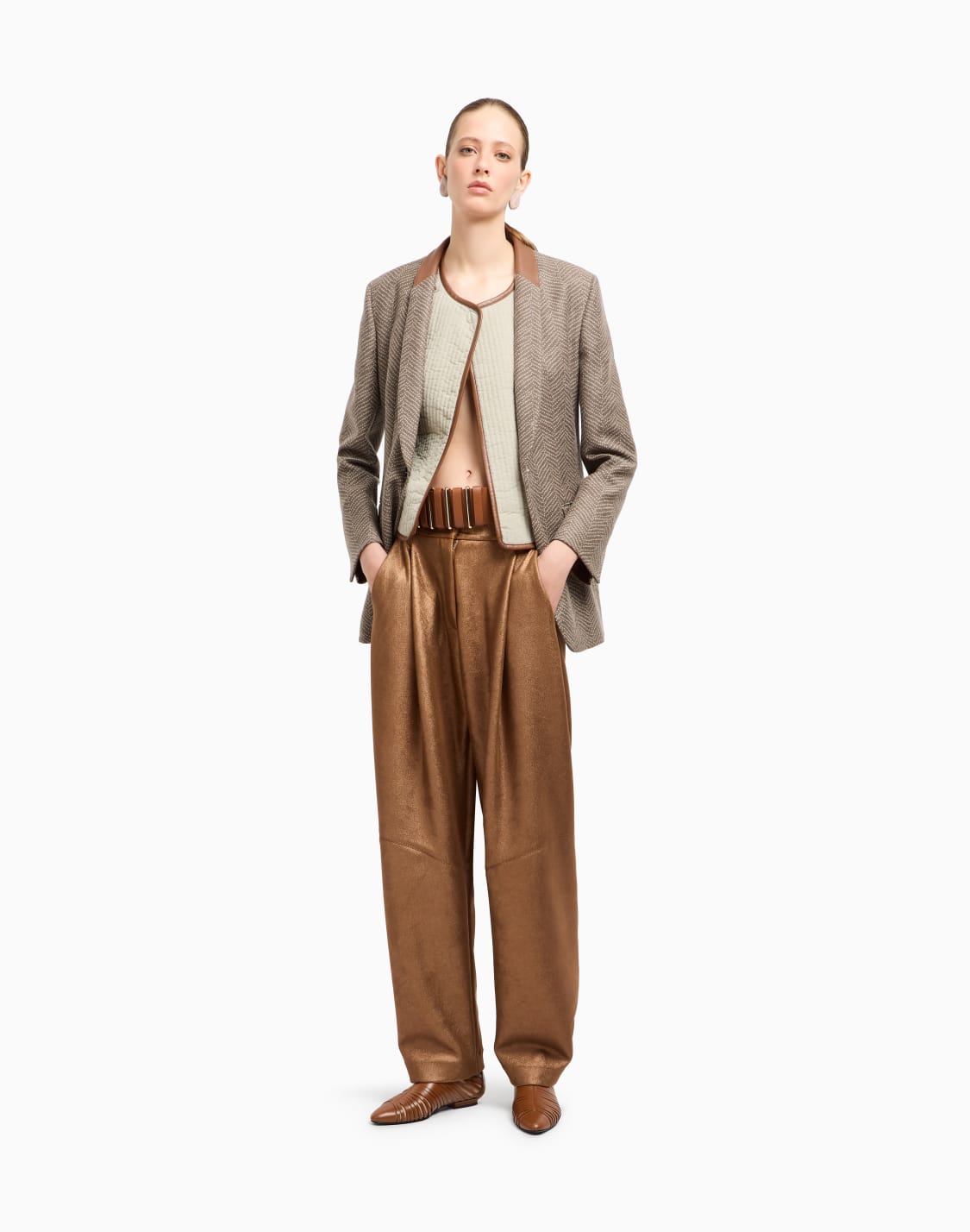 pantaloni-a-una-pince-in-jersey-double-marrone--giorgio-armani