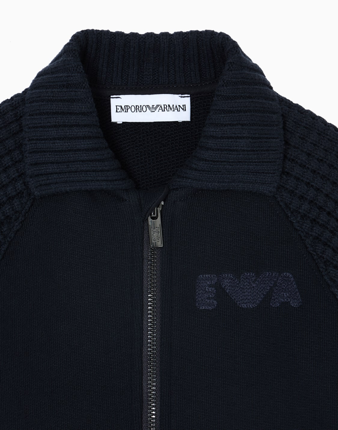 ジップアップ-スウェットシャツ-ジャジ-ワッフル風ニットディテル-ネイビブル--emporio-armani