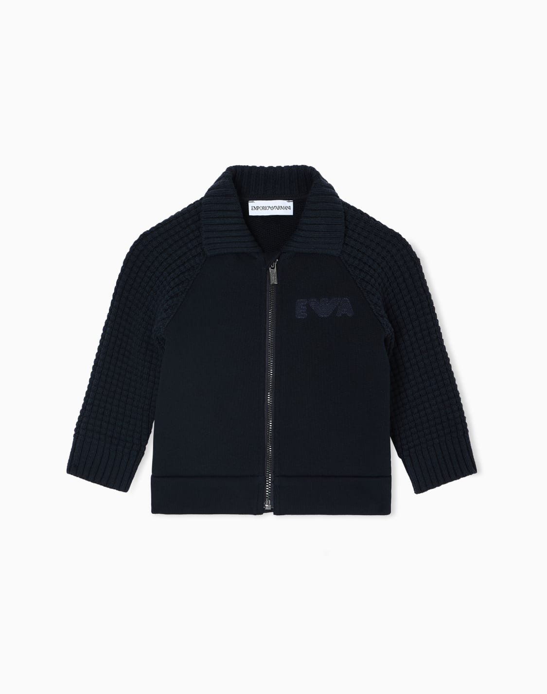 ジップアップ-スウェットシャツ-ジャジ-ワッフル風ニットディテル-ネイビブル--emporio-armani