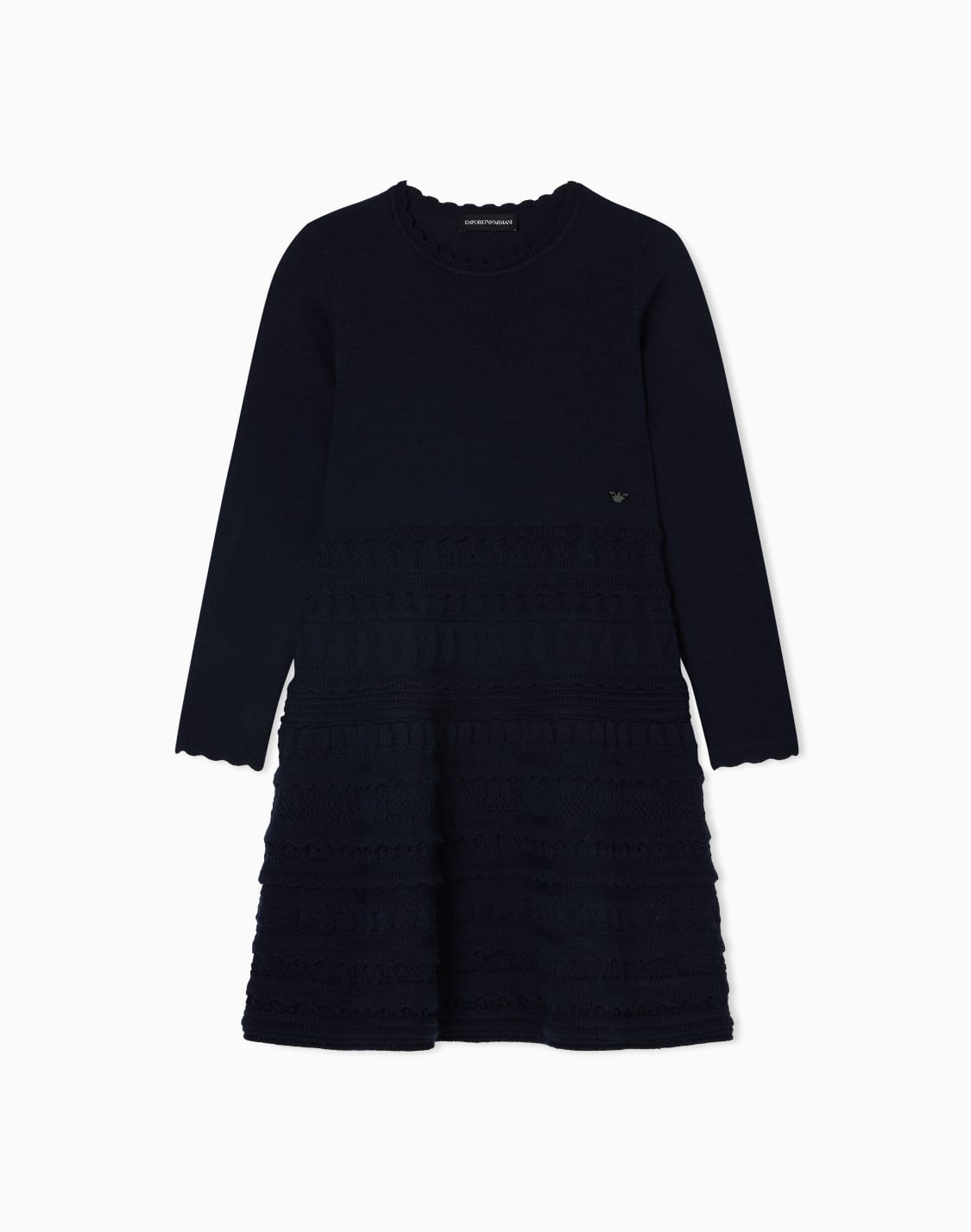 ニットドレス-ウル混紡-マイクロラッフル-ネイビブル--emporio-armani