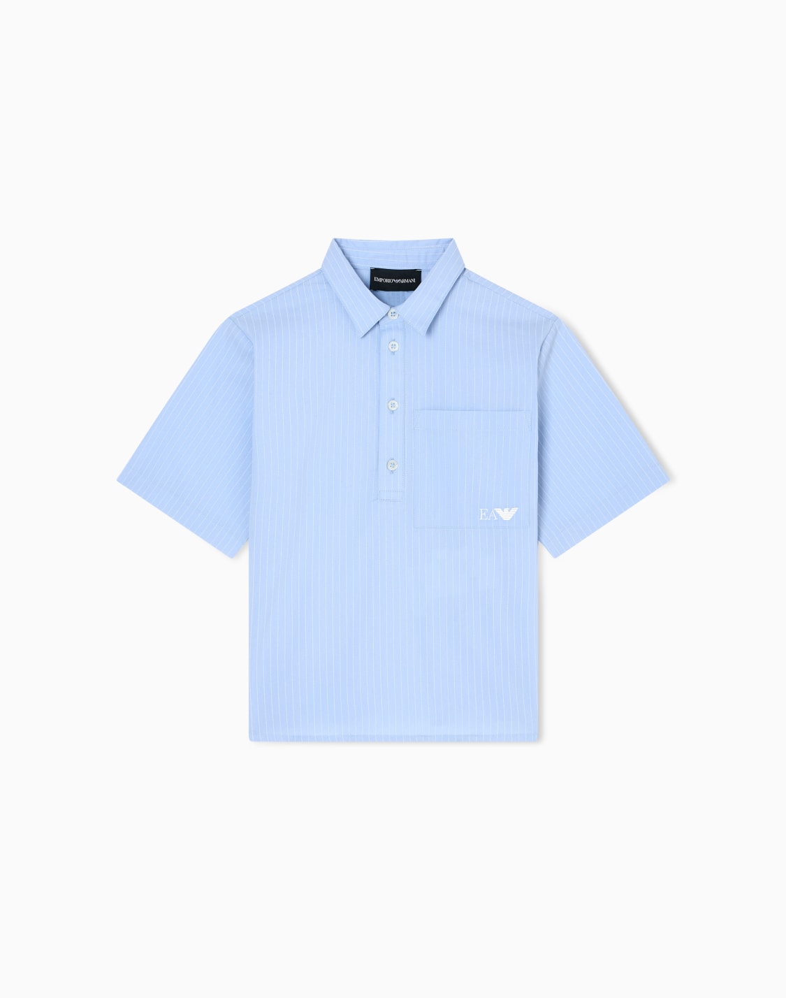 camicia-a-maniche-corte-in-popeline-motivo-a-righe-azzurro--emporio-armani