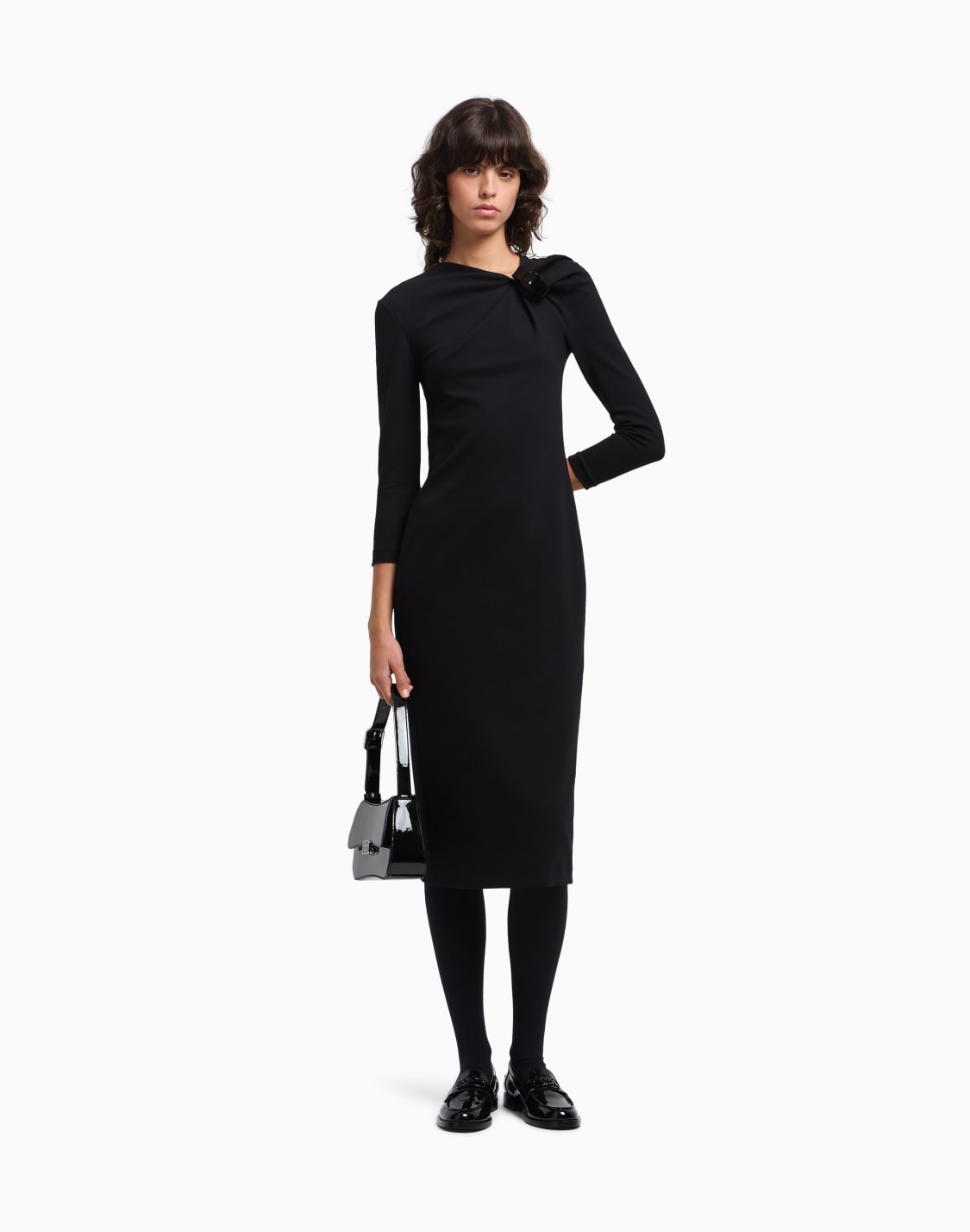 robe-longue-avec-dtail-fronc-en-point-milano-stretch-noir--emporio-armani