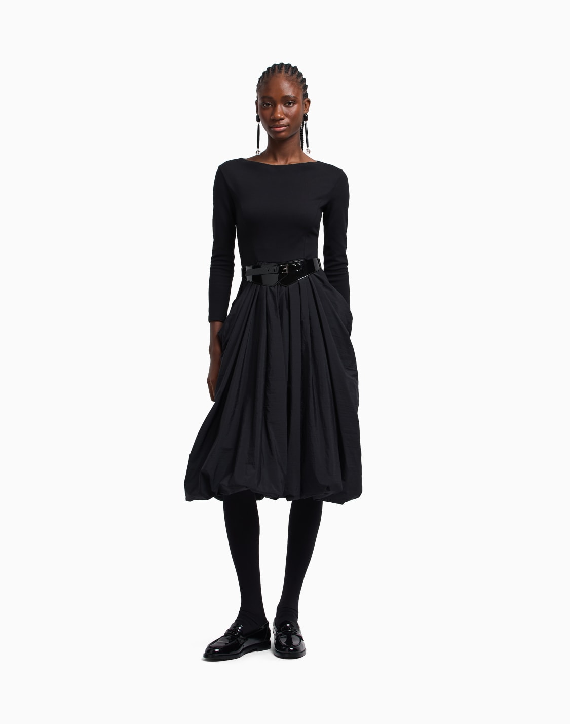 stretch-milano-stitch-dress-with-taffeta-skirt-black--emporio-armani