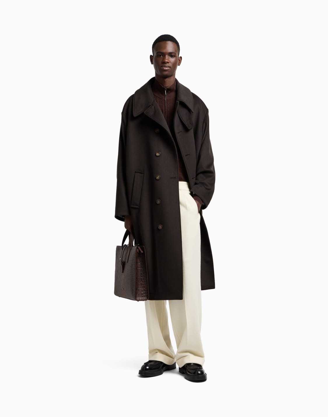asv-モックネックセタ-チェックニット-ブラウン--emporio-armani