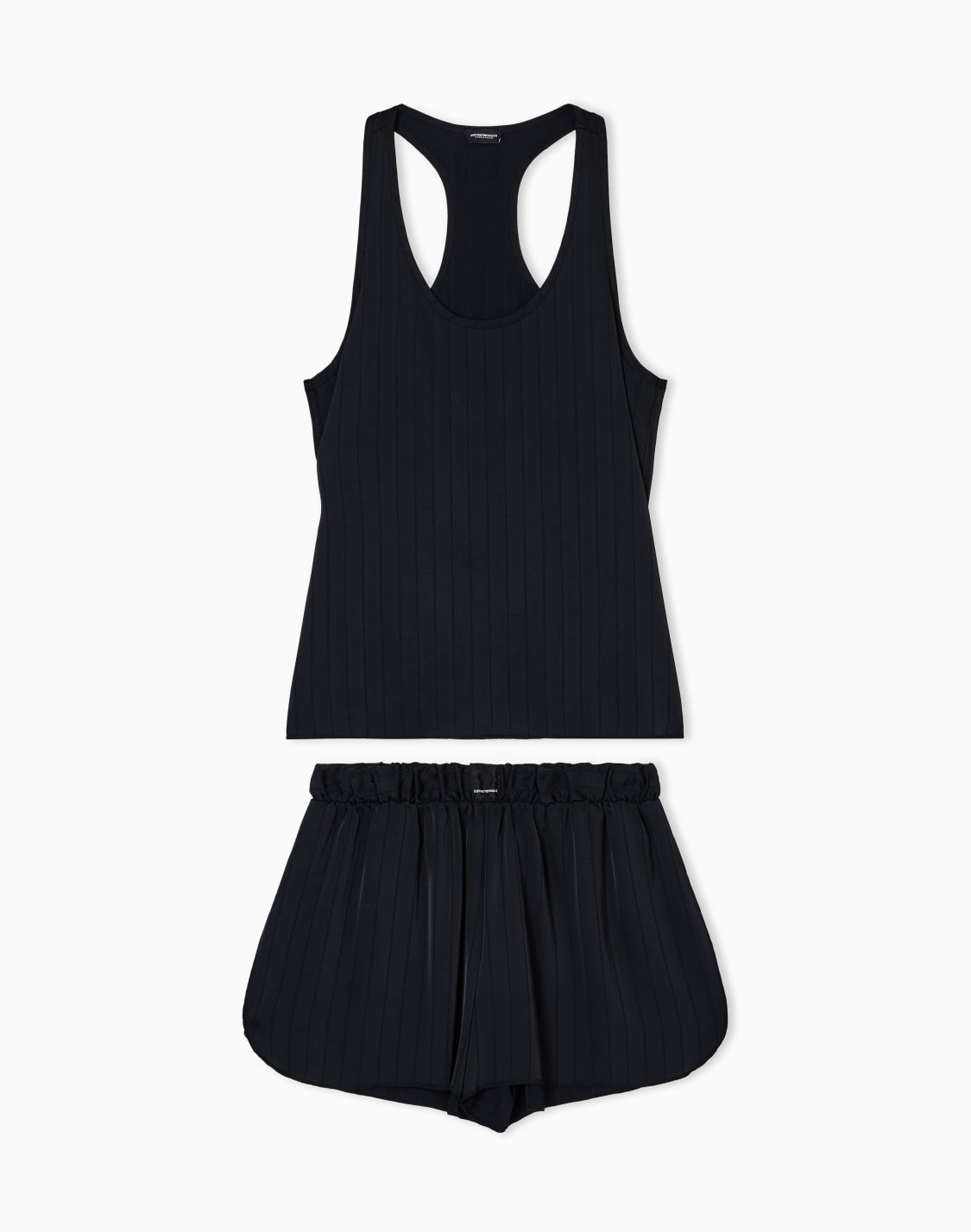 パジャマ-タンクトップショトパンツ-サテン-モノクロストライプモチフ-ブラック--emporio-armani