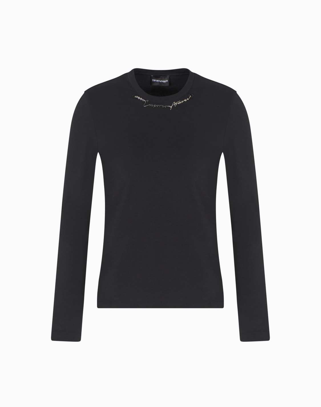 長袖tシャツ-ライトジャジ-ジュエルロゴ-ディテル-ブラック--emporio-armani