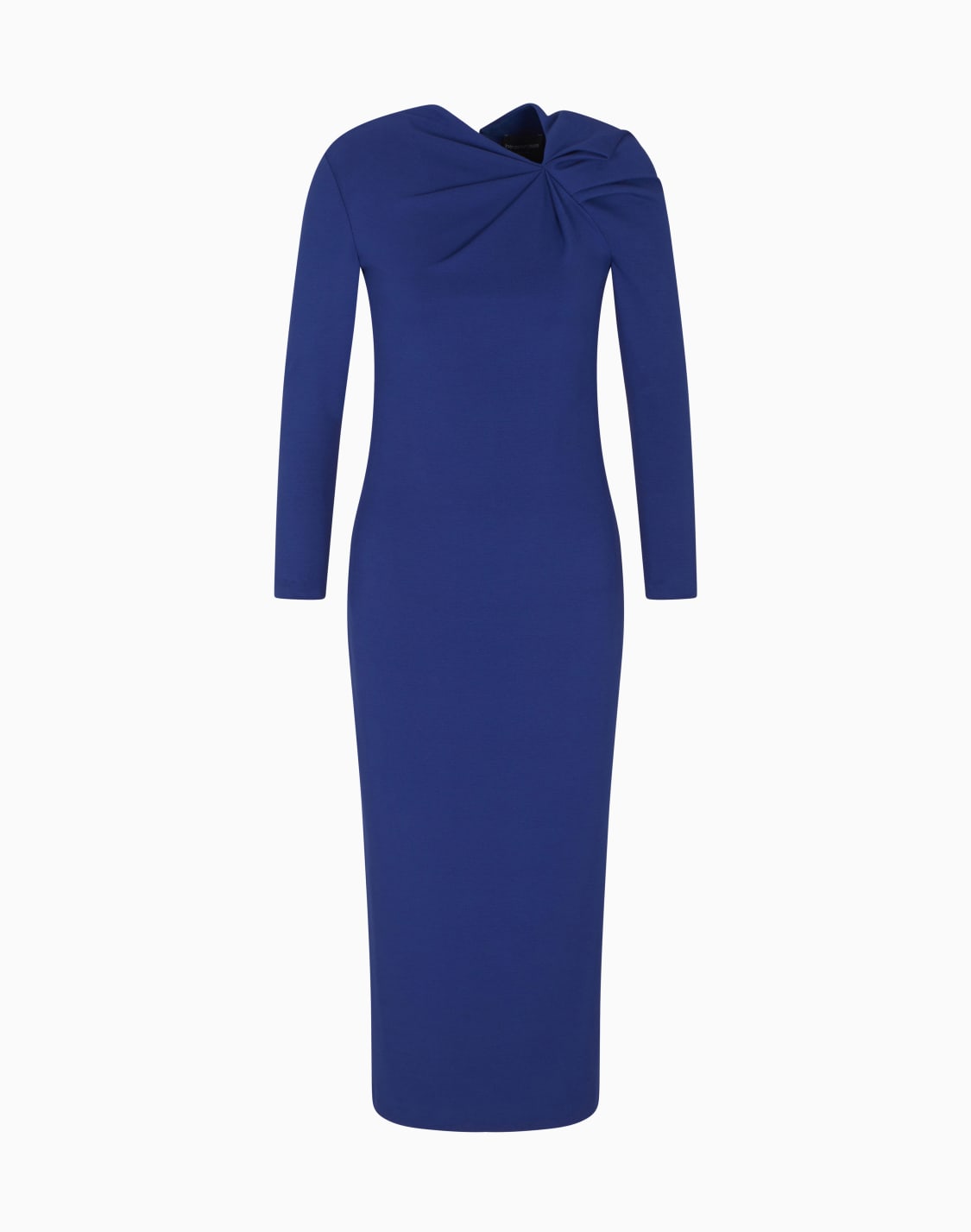 langes-kleid-mit-gerafftem-detail-aus-elastischem-punto-milano-stoff-blau--emporio-armani