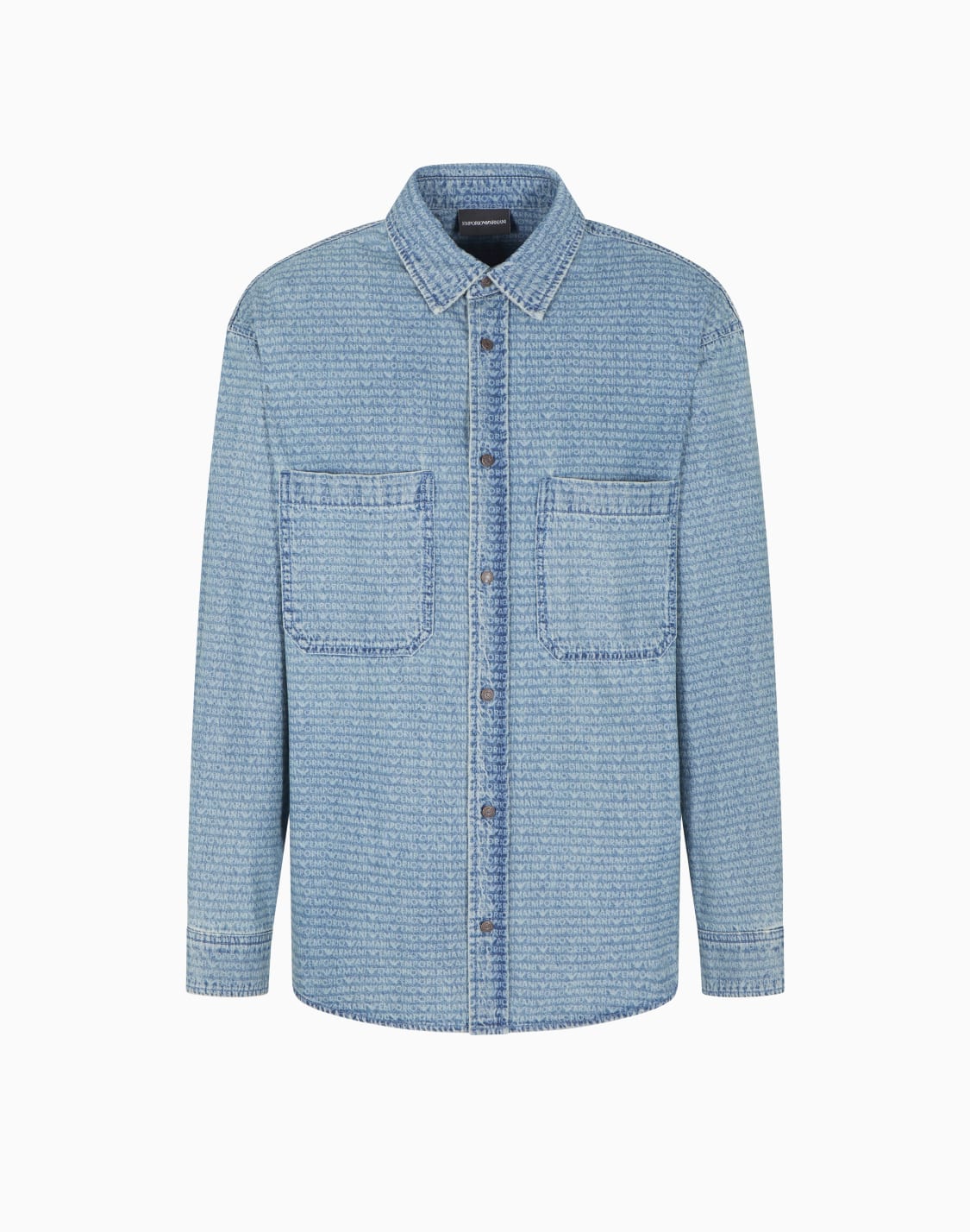 コンフォトフィットシャツ-デニム-オルオバ-ロゴレタリングプリント-ブル--emporio-armani