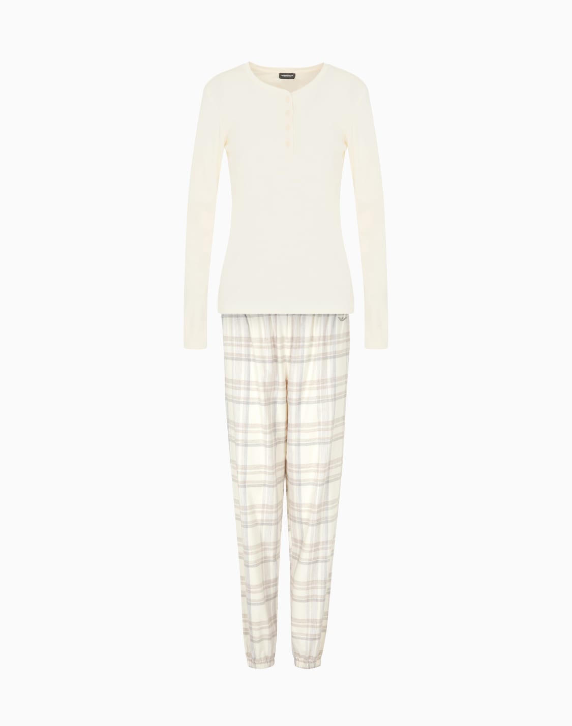 pyjama-avec-haut-en-maille-et-pantalon-motif-carreaux-beige--emporio-armani