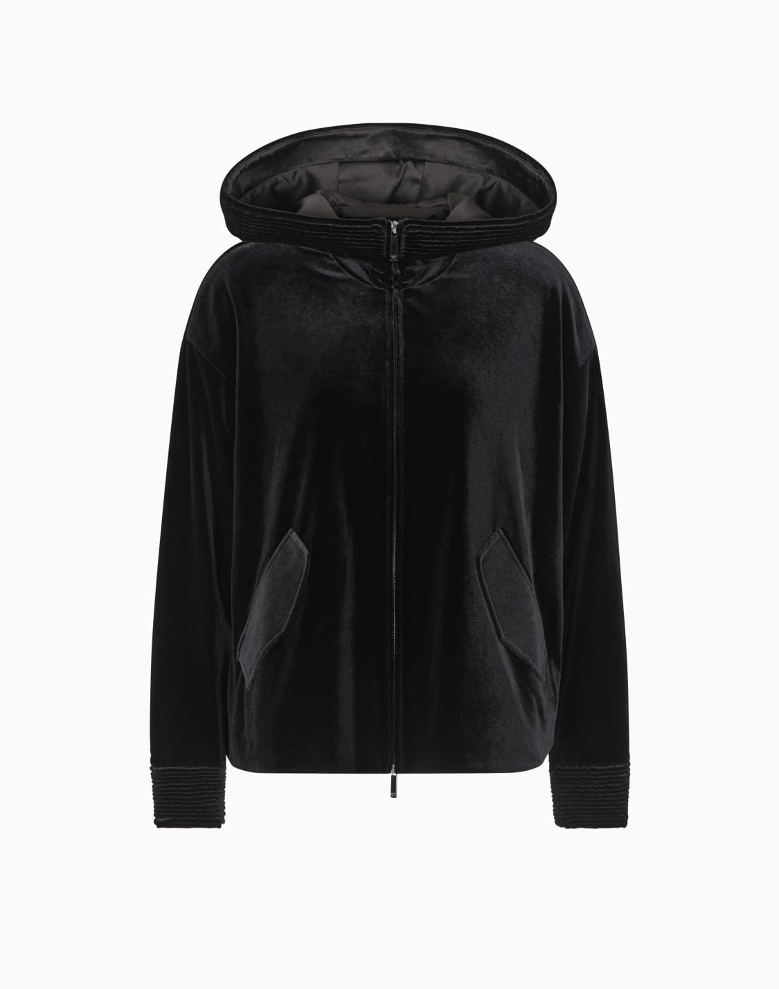 フド付きスウェットシャツ-ストレッチシェニル-ブラック--emporio-armani