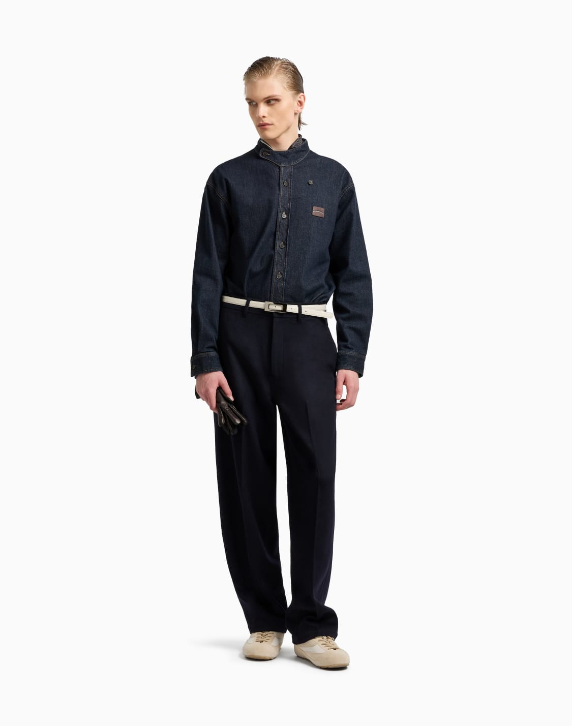 コンフォトフィットシャツ-デニム-マンダリンカラ-ブル--emporio-armani