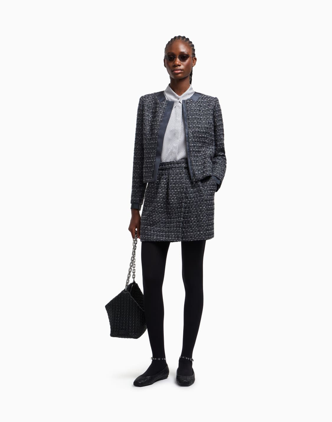 faltenrock-aus-lurex-tweed-aus-einem-wollgemisch-grau--emporio-armani