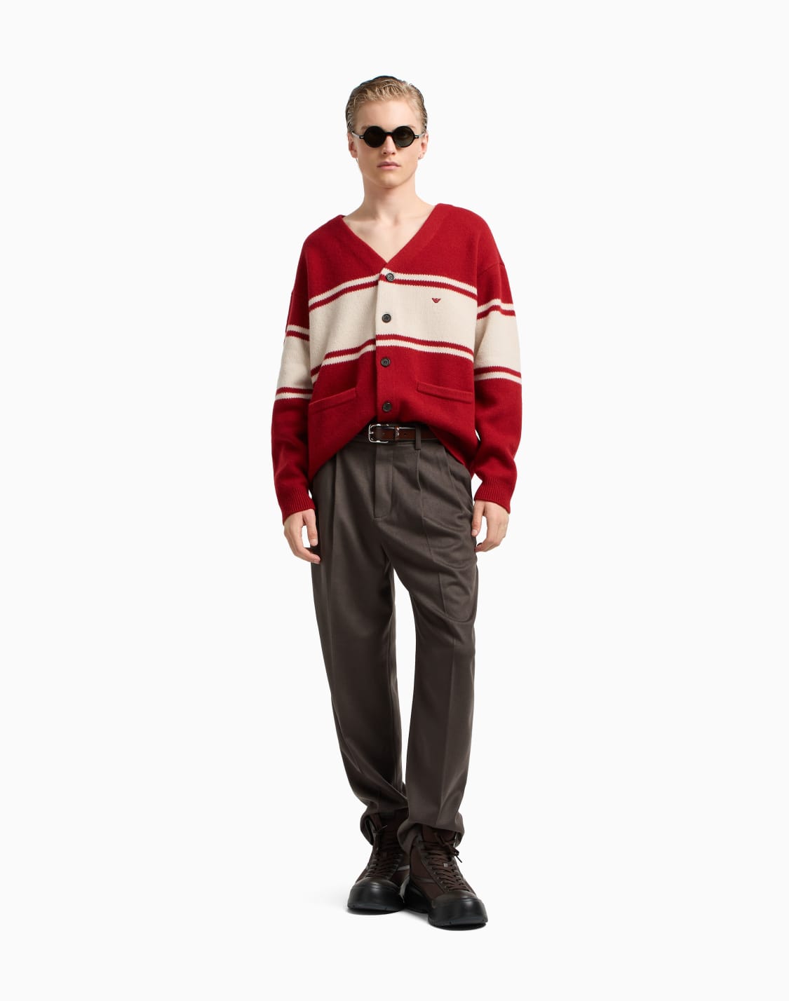 vネックカディガン-バジンウル-プラッシュニット-レッド--emporio-armani