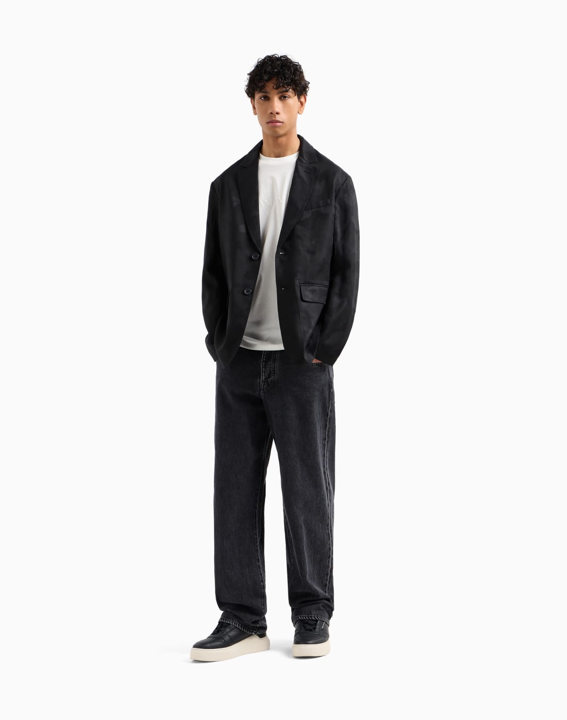 ジャカドカモフラジュ-シングルブレストジャケット-ブラック--armani-exchange