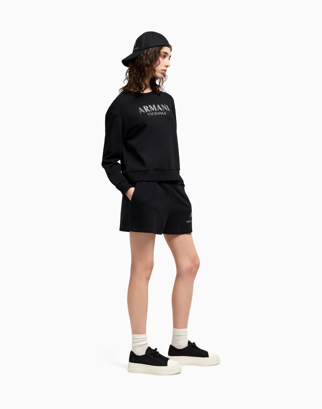sweatshirt-shorts-with-logo-and-rhinestones-black--armani-exchange