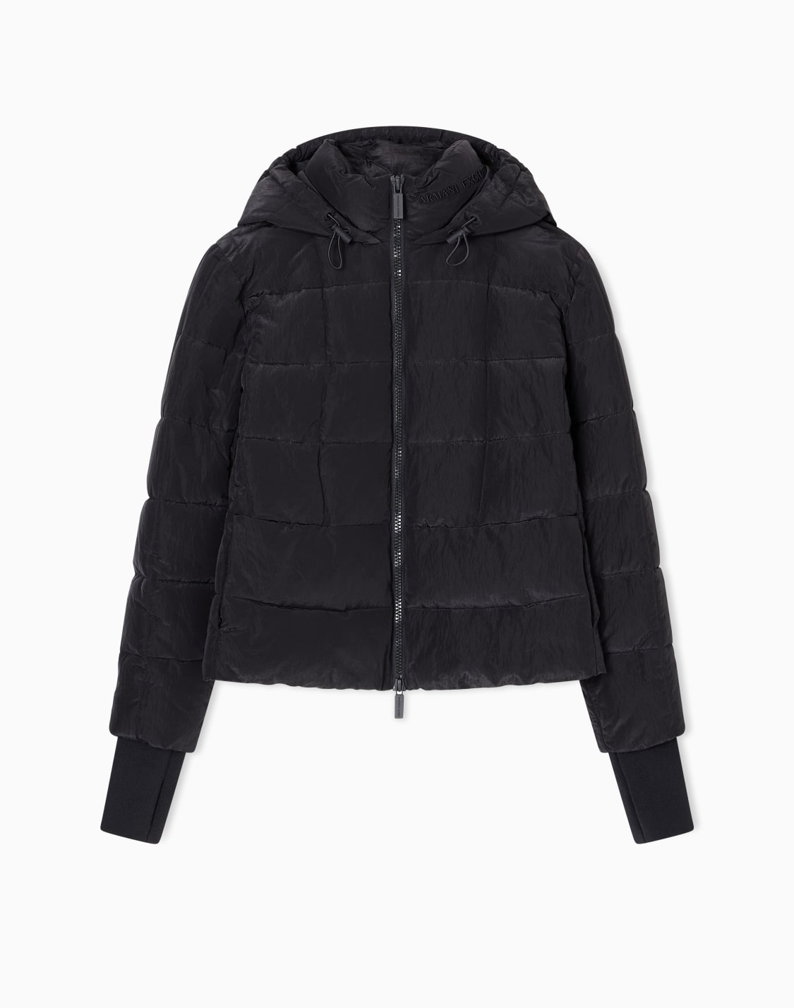 リンクルナイロンロングパファベスト-ブラック--armani-exchange