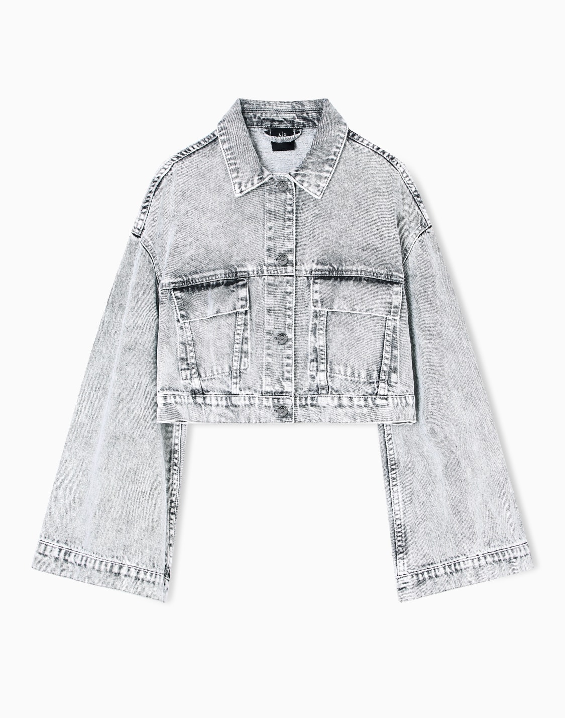 ワイドスリブ-クロップドデニムジャケット-グレ--armani-exchange