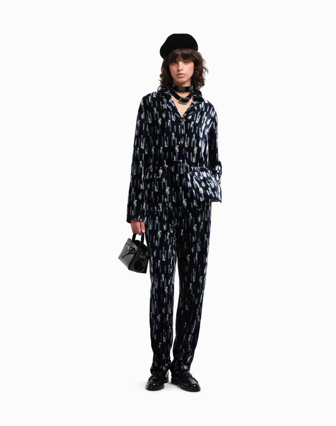 シングルブレストジャケット-ベルベット-プリント-ネイビブル--emporio-armani