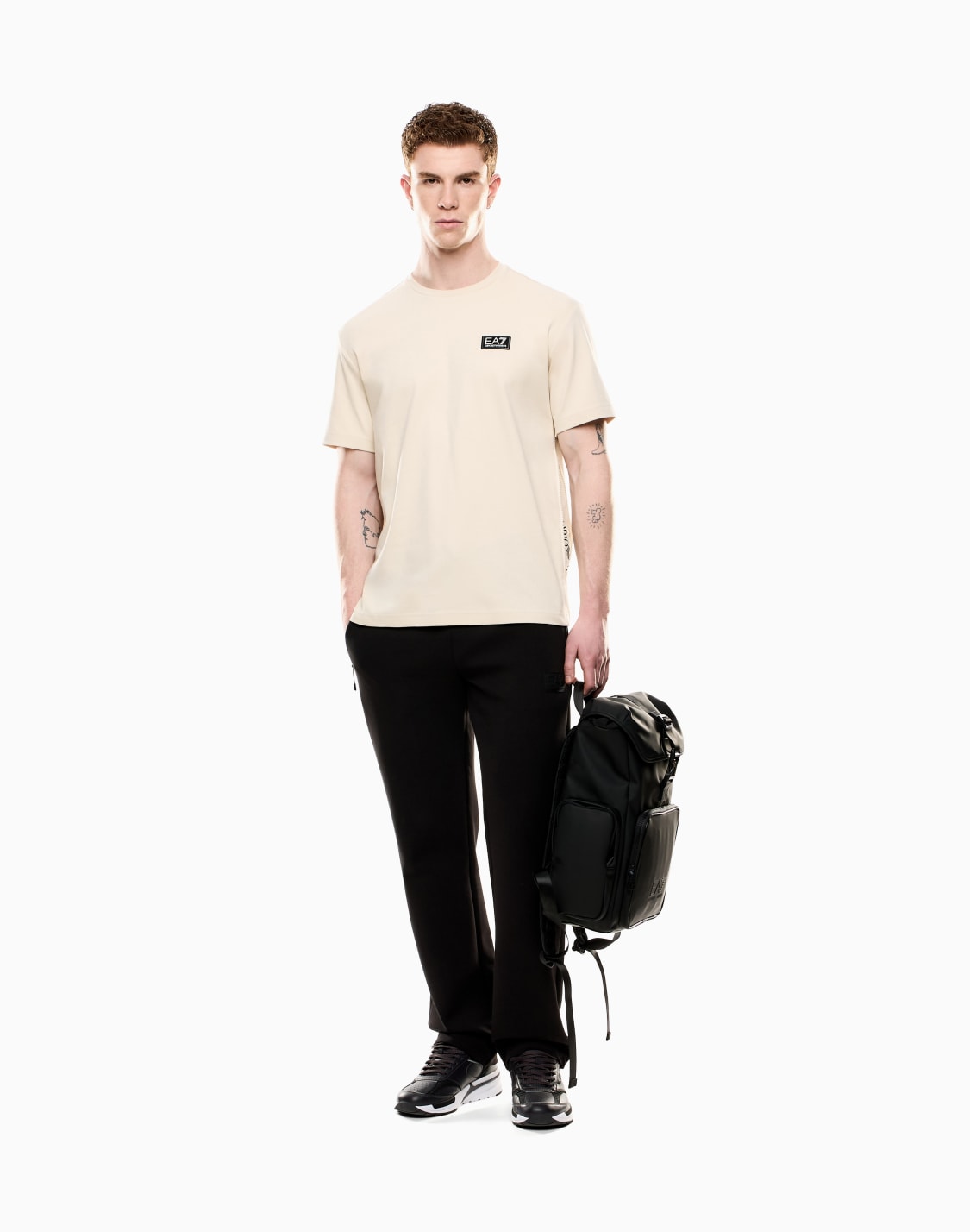 t-shirt-logo-series-en-jersey-de-mlange-de-coton-beige--ea7