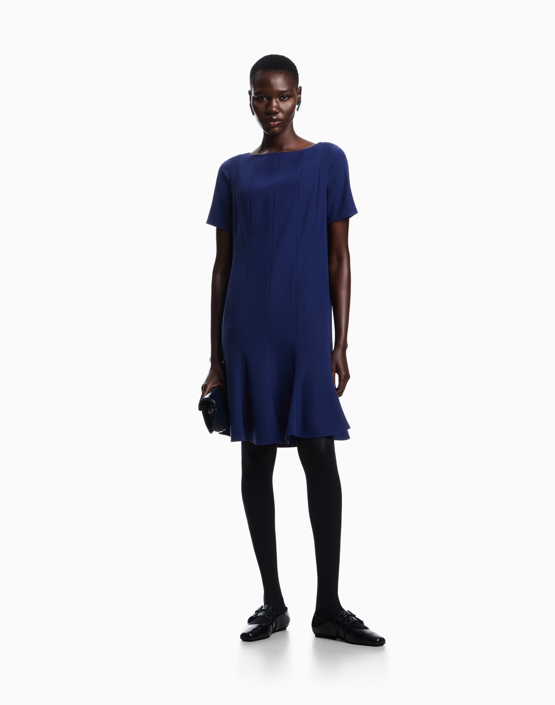 kleid-mit-falten-aus-funktionalem-cady-blau--emporio-armani