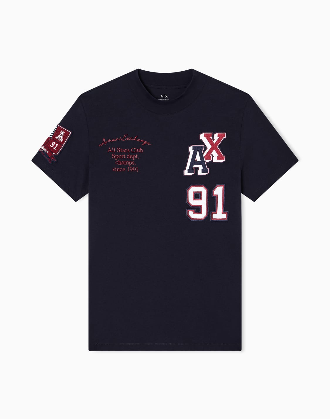 パッチデザイン-半袖クルネックtシャツ-ネイビブル--armani-exchange