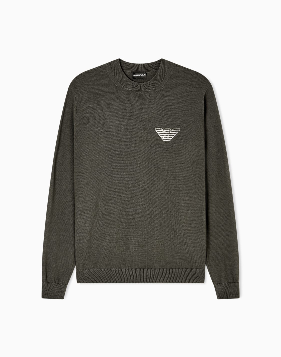 plain-knit-virgin-wool-jumper-with-eagle-patch-green--emporio-armani