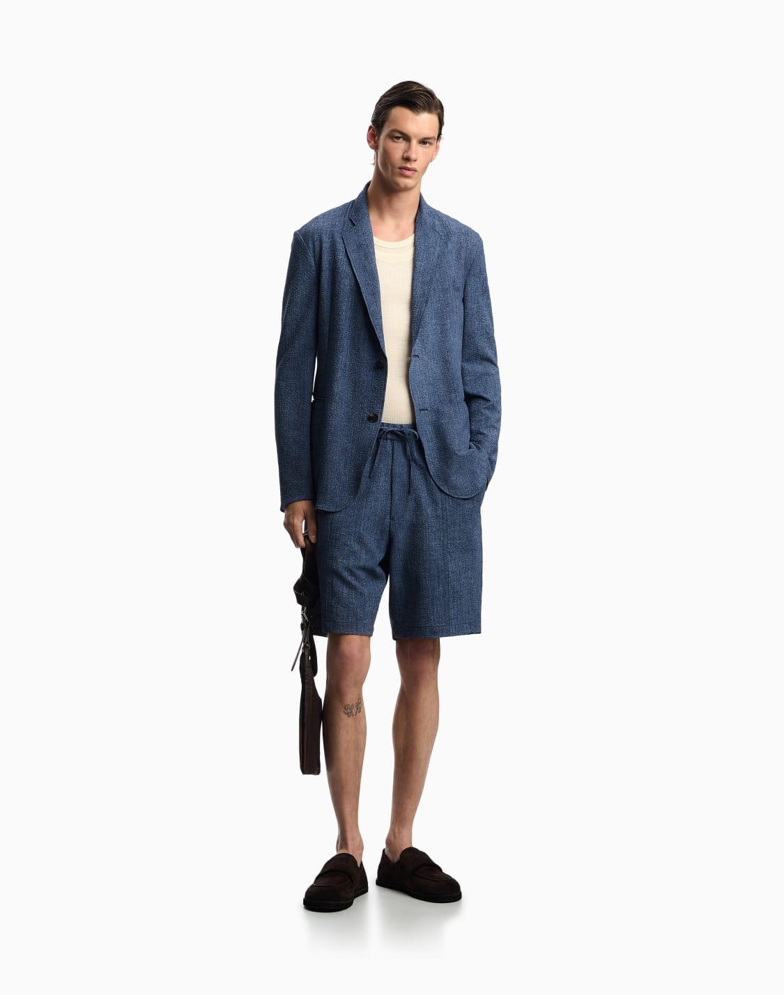 einreihiger-blazer-aus-bedrucktem-funktionellem-seersucker-blau--emporio-armani