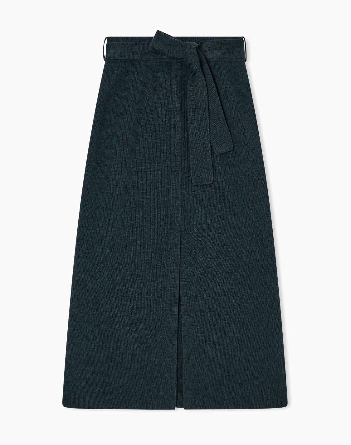 falda-larga-de-lana-con-corte-y-cinturn-verde--emporio-armani