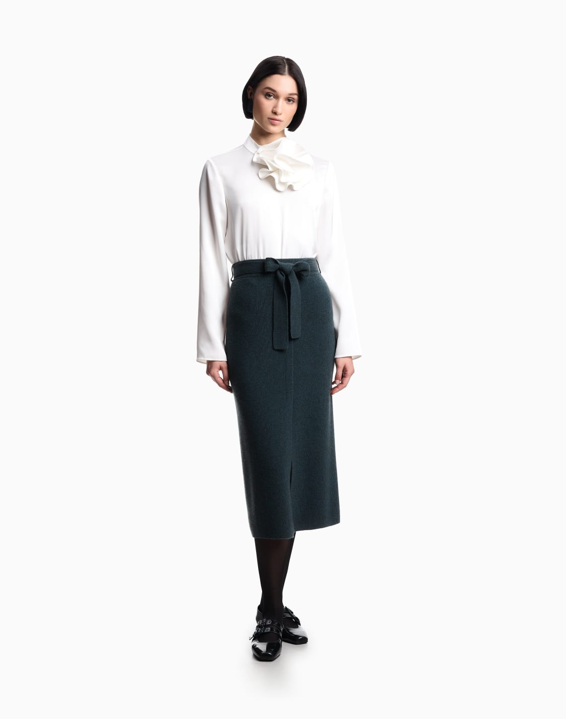 falda-larga-de-lana-con-corte-y-cinturn-verde--emporio-armani