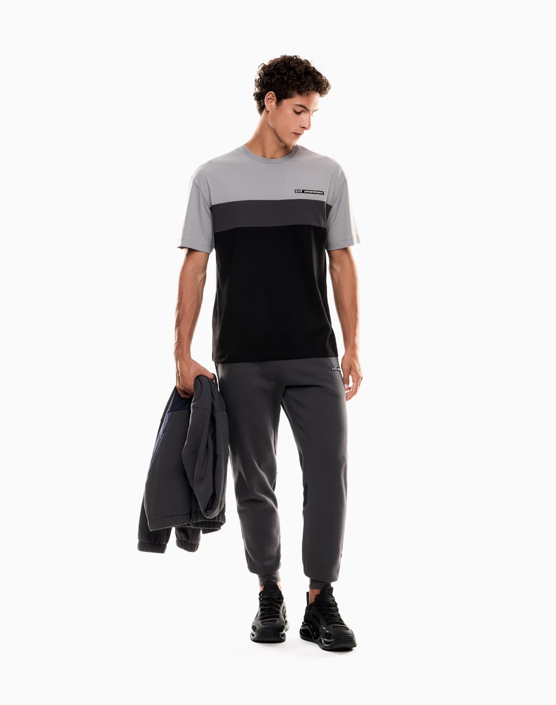 athletic-colour-block-クルネックtシャツ-コットン混紡-グレ--ea7