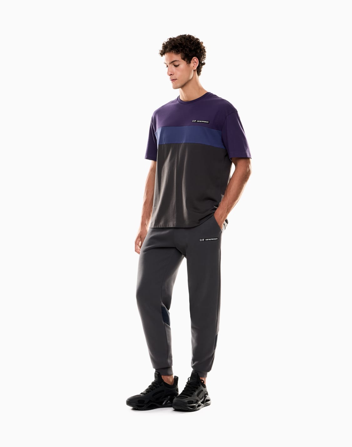 t-shirt-ras-du-cou-athletic-colour-block-en-mlange-de-coton-gris--ea7