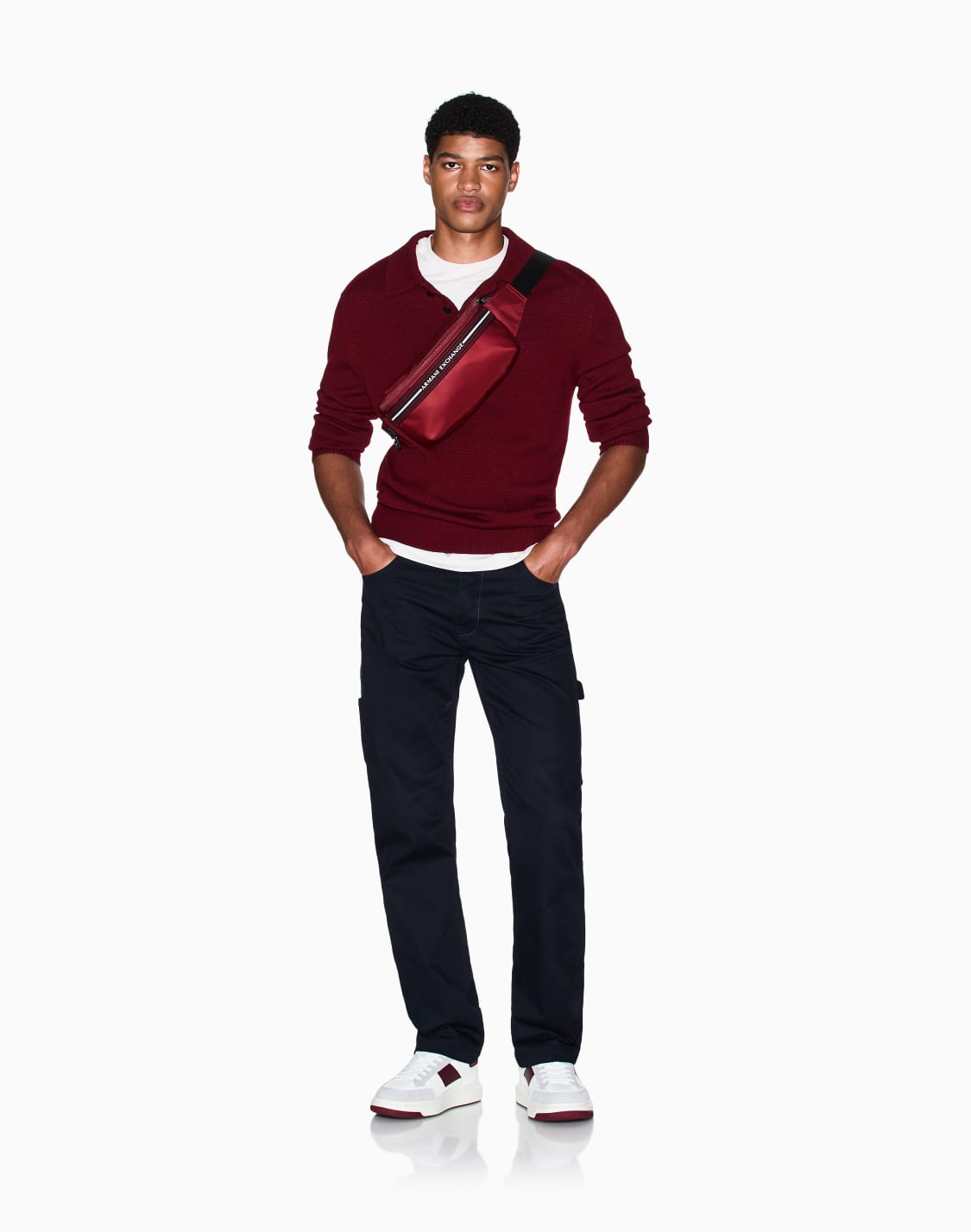 ウルコットンブレンド-ニットポロシャツ-レッド--armani-exchange