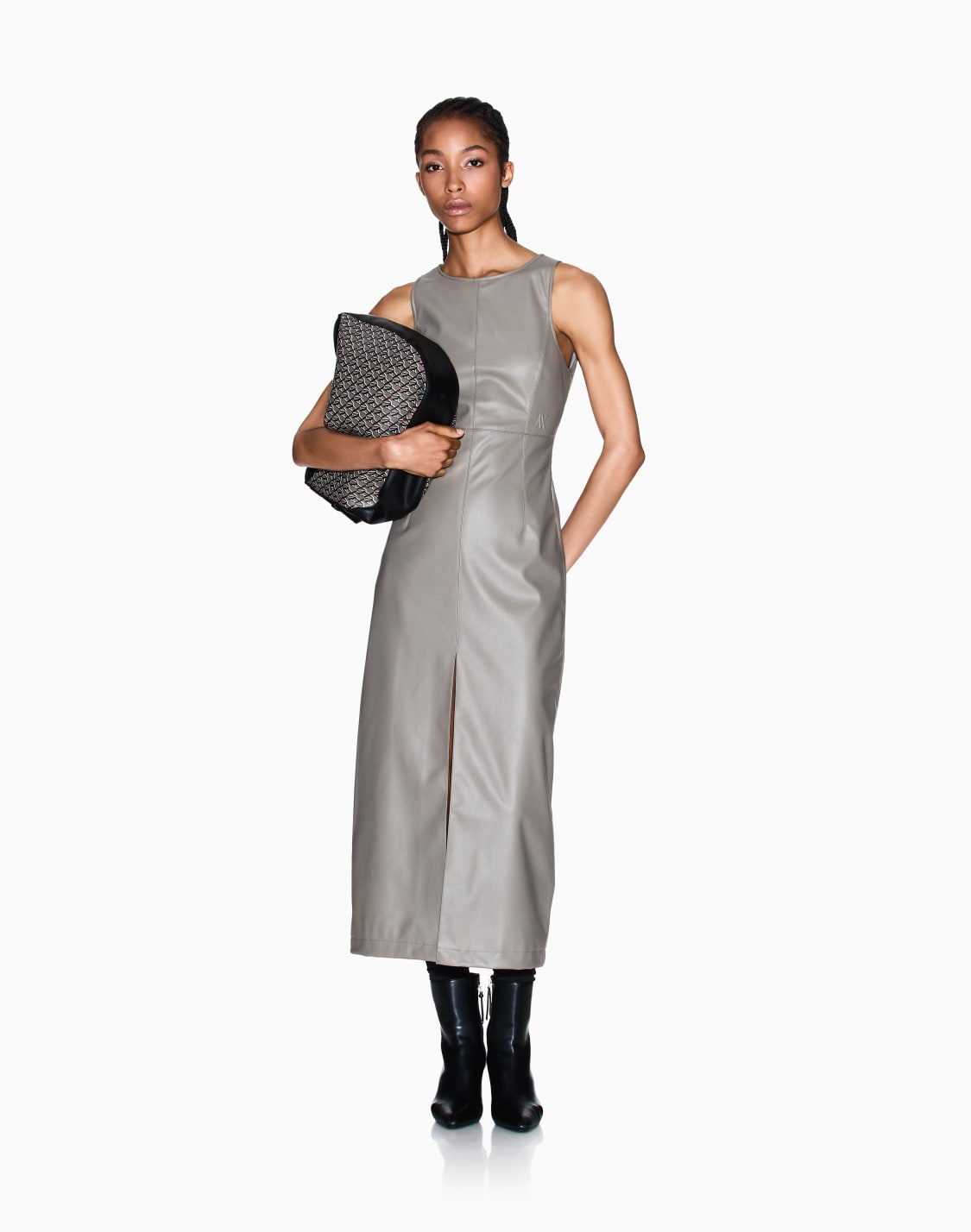 longuette-dress-with-slit-brown--armani-exchange