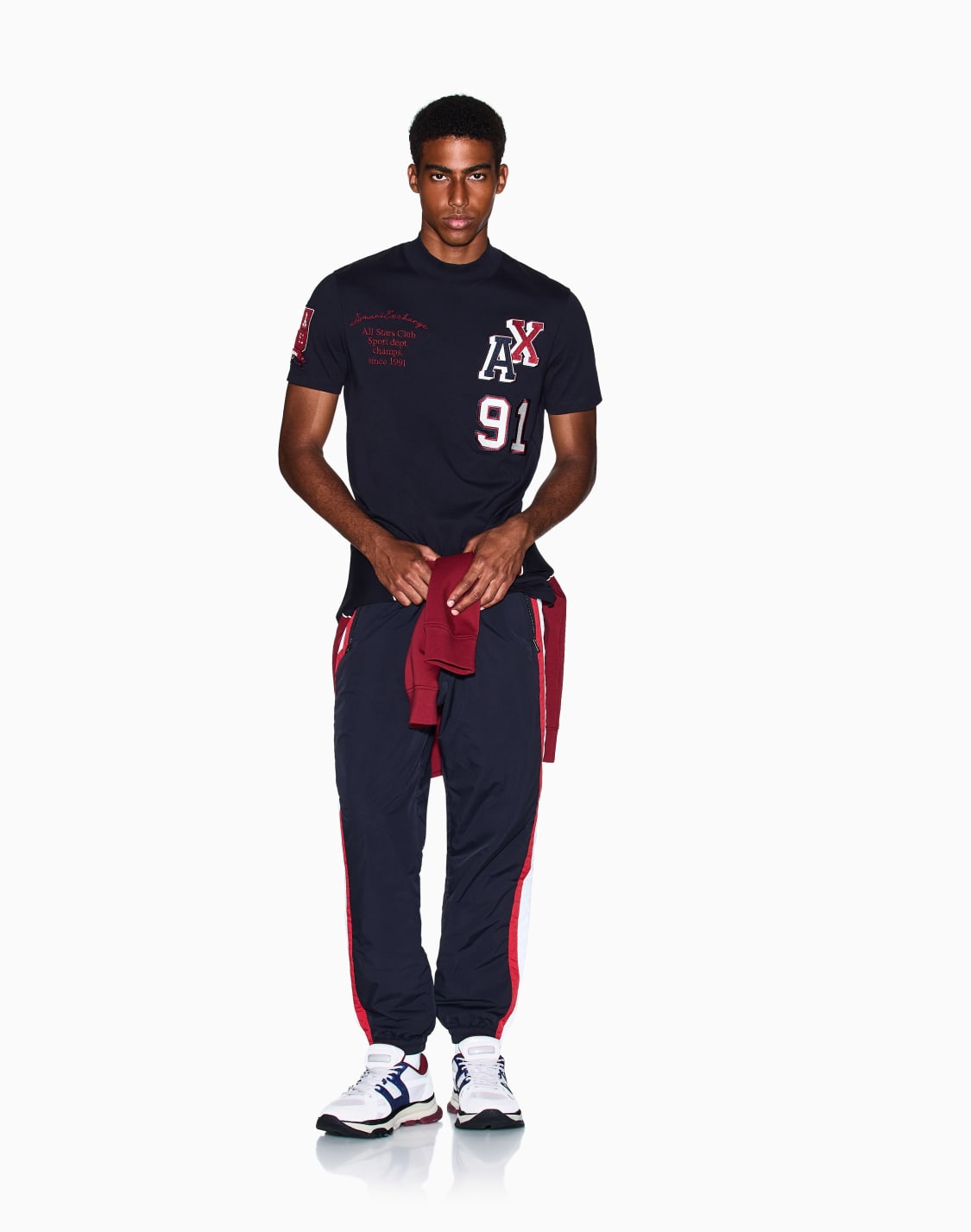 パッチデザイン-半袖クルネックtシャツ-ネイビブル--armani-exchange