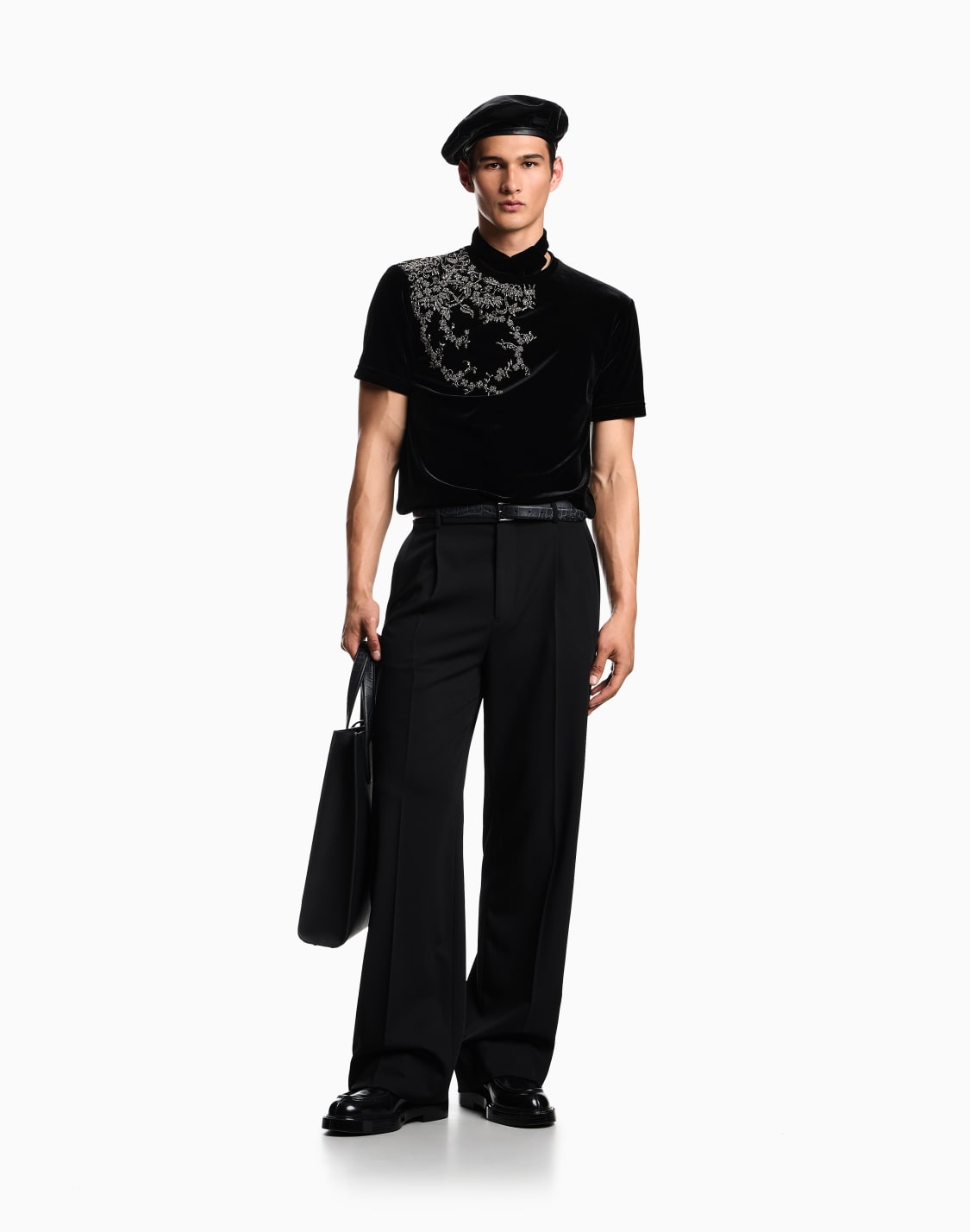 パンツ-ウルギャバジン-サテンバンド-ブラック--emporio-armani