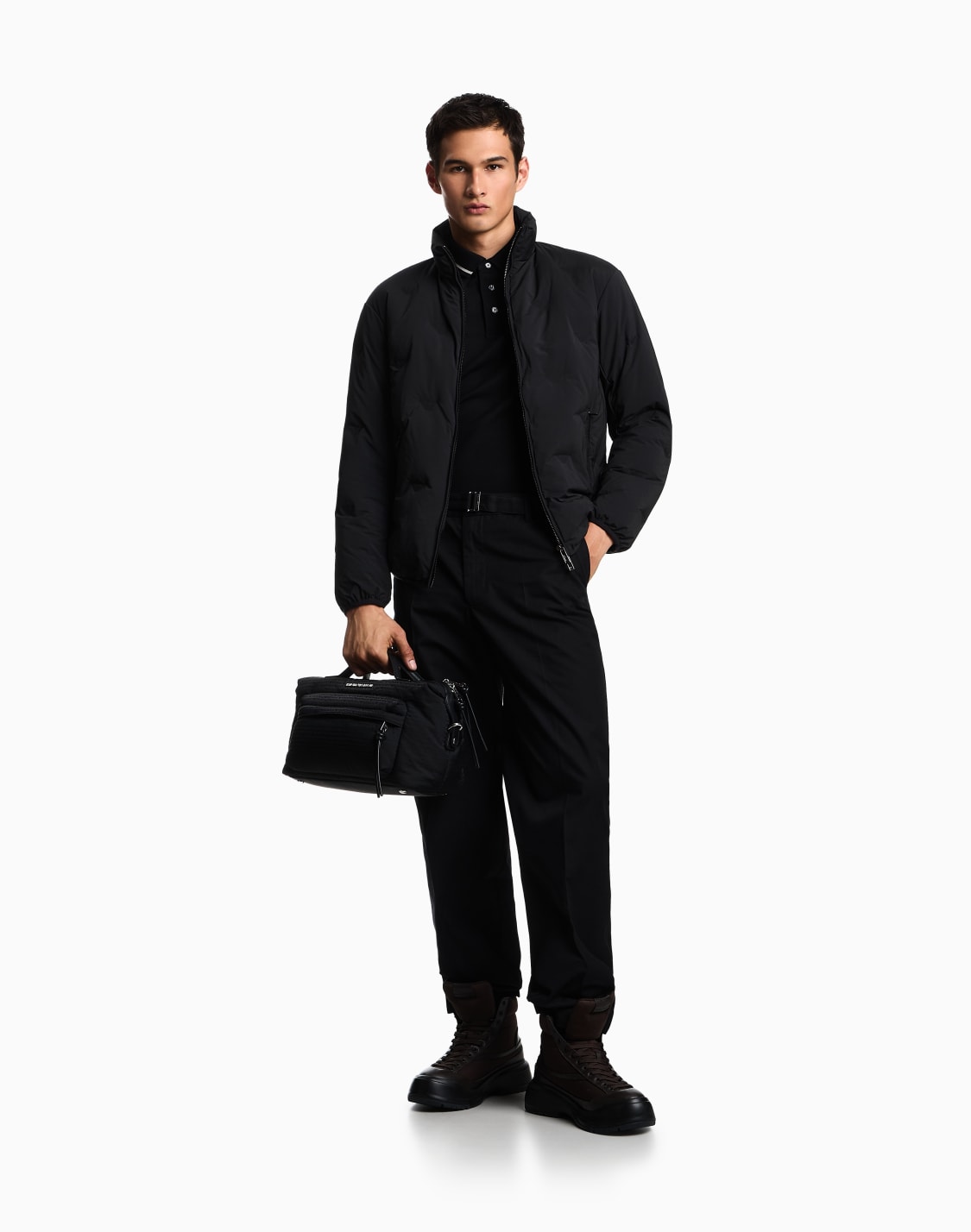 フルジップ-ダウンジャケット-ナイロン-オルオバインタシャ-マイクロイグル-ブラック--emporio-armani